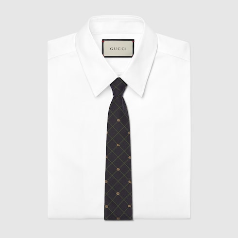 Double G and check silk jacquard tie Detail 2