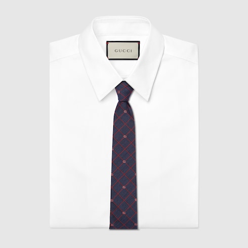 Double G and check silk jacquard tie