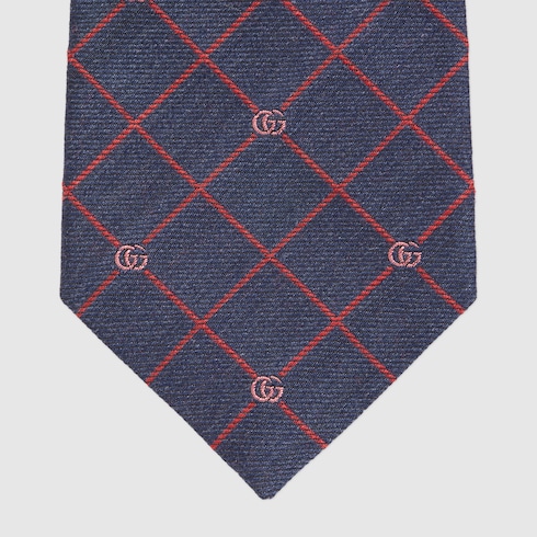 Double G and check silk jacquard tie