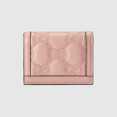 GG Matelassé card case wallet in light pink leather | GUCCI® Canada