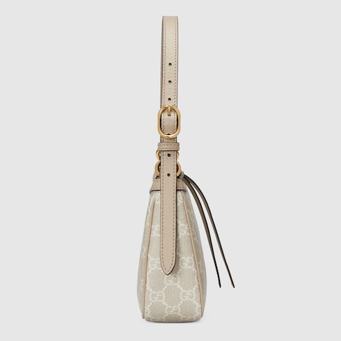 Sac main Ophidia petite taille en toile Supreme beige et blanche