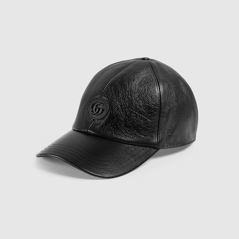 Leather baseball hat with Double G in black | GUCCI®