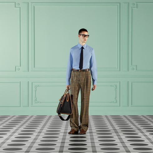Camicia in cotone con logo Gucci Boutique in blu GUCCI Italia