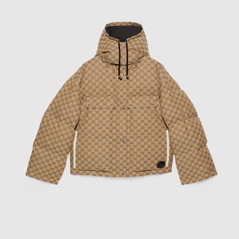 GG cotton canvas puffer jacket in camel and ebony | GUCCI® UK