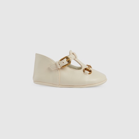 Baby ballet flat with Horsebit in White Leather GUCCI SI