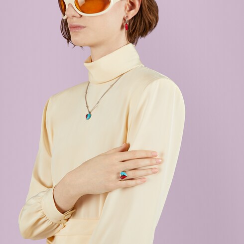 Interlocking G heart lightning charm ring