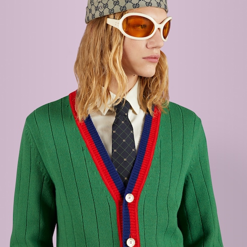 더블 G 및 체크 실크 자카드 타이