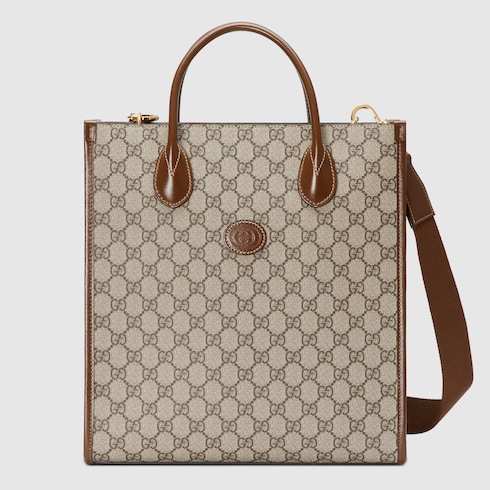 Small tote with Interlocking G in beige and ebony Supreme | GUCCI® US