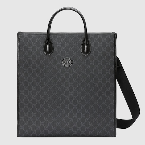 Medium tote bag with Interlocking G in black Supreme | GUCCI® Canada