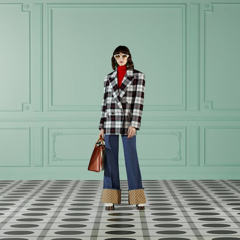 GG cuff denim pant in blue | GUCCI® US