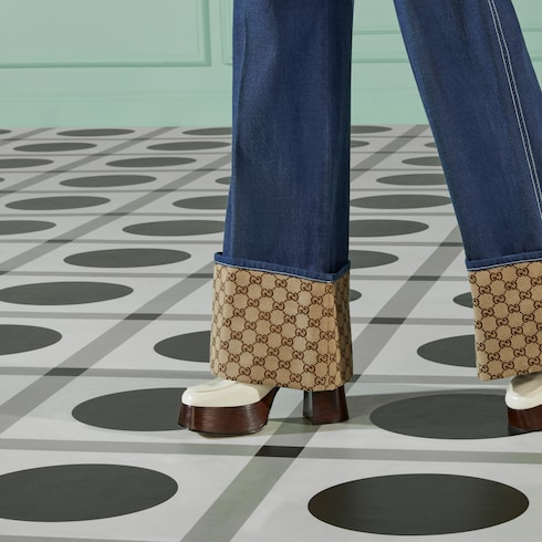 GG cuff denim pant in blue | GUCCI® US