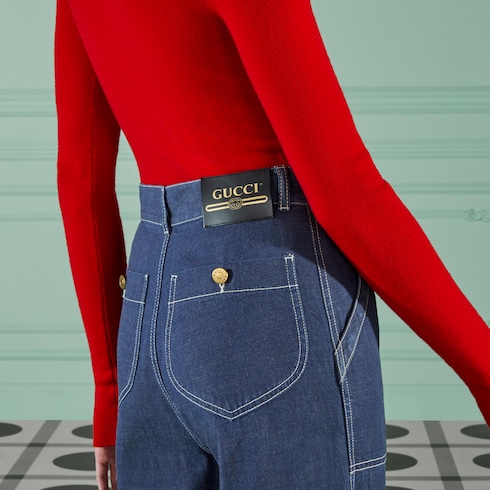 GG cuff denim pant in blue | GUCCI® US