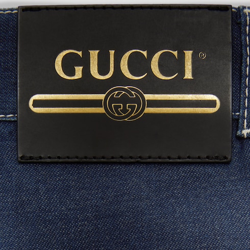 GG cuff denim pant in blue | GUCCI® US