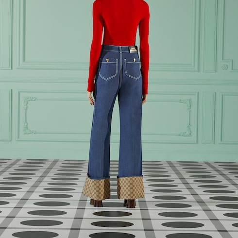 GG cuff denim pant in blue | GUCCI® US