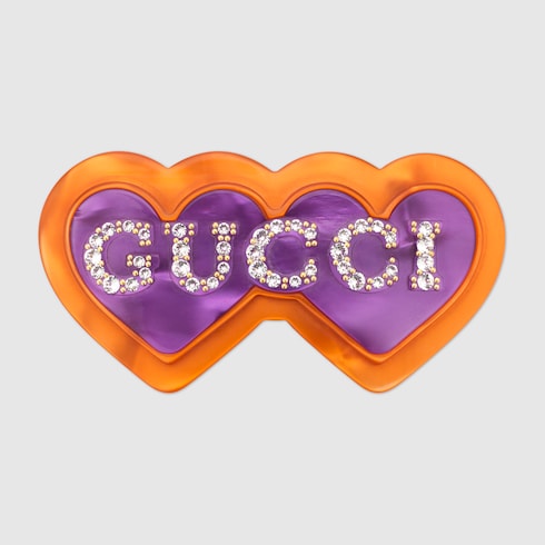Double heart resin hair clip in orange and blue resin | GUCCI® AU