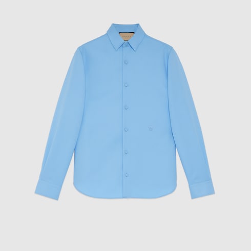 Camicia in drill fluido con ricamo in blu | GUCCI® Italia