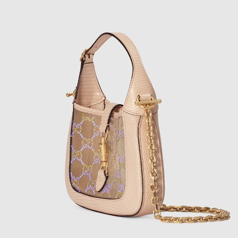 Mini borsa Jackie 1961 in lucertola con cristalli GG