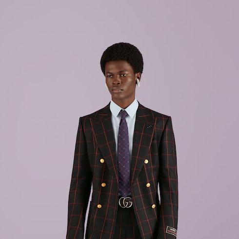 Double G and check silk jacquard tie