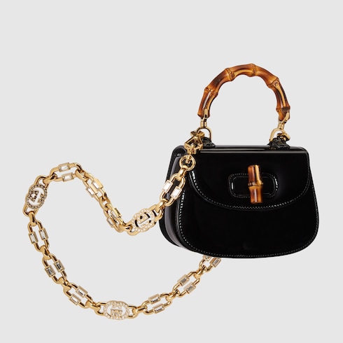 Gucci Bamboo 1947 mini top handle bag in black patent leather