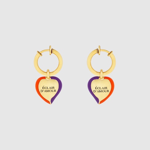 Interlocking G heart lightning charm earrings in gold-toned  display picture 1