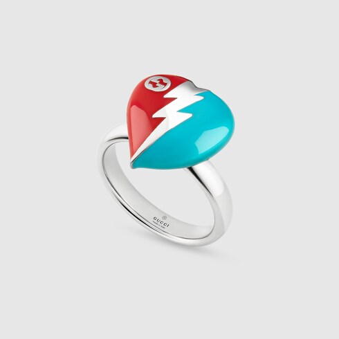 Interlocking G heart lightning charm ring
