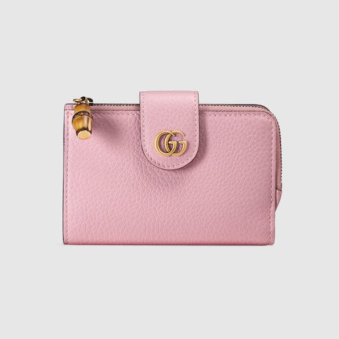 バンブー付き ダブルG ミディアム ウォレットピンク レザー | GUCCI® JP