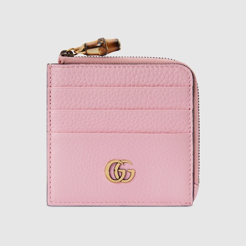 Double G card case with bamboo in pink leather | GUCCI® SG