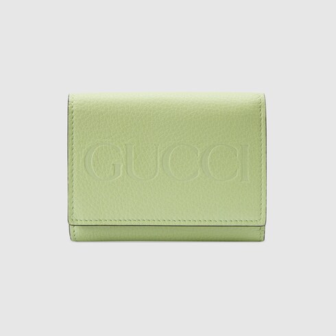 日本限定 GUCCI ロゴ 三つ折り ウォレットライトグリーン レザー