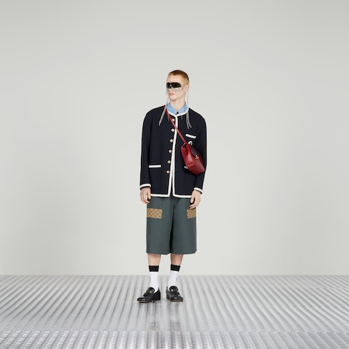 Retro tweed jacket with embroidery in dark blue | GUCCI® US