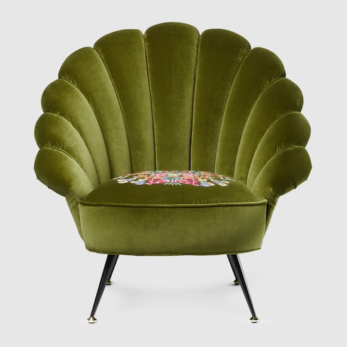 Velvet armchair with embroidered flowers