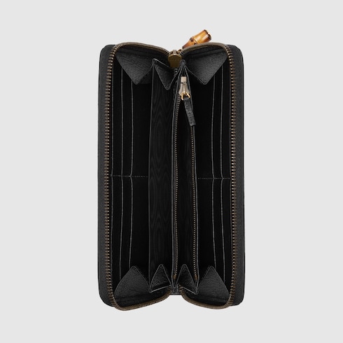 Zip around wallet with bamboo in black leather