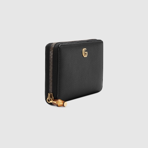 Zip around wallet with bamboo in black leather | GUCCI® Canada