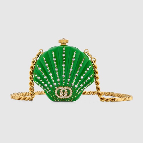 Shell shaped minaudiere with crystals in green resin GUCCI SG