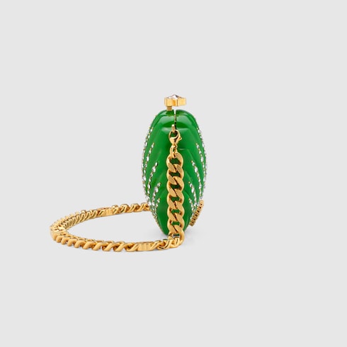 すぐ届く!GUCCI クリスタル付 シェル型 MINAUDIERE Shell-shaped minaudière with crystals in green resin | GUCCI® SG