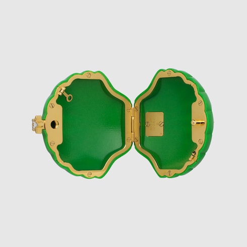 すぐ届く!GUCCI クリスタル付 シェル型 MINAUDIERE Shell-shaped minaudière with crystals in green resin | GUCCI® SG