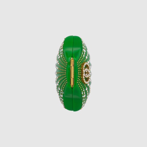Shell-shaped minaudière with crystals in green resin | GUCCI® SG