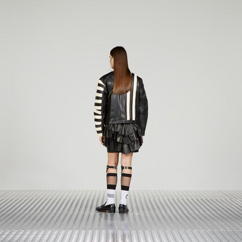 Gucci Goat leather biker jacket with Gucci script. 3 Gucci Goat leather biker jacket with Gucci script. 3