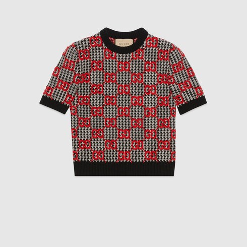 GG wool houndstooth top in black, ivory and red | GUCCI® US