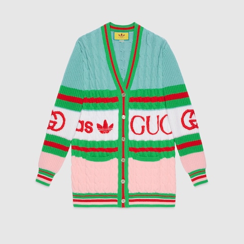 adidas x Gucci wool cardigan in Blue Pink Ready-to-wear | GUCCI® SI