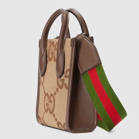 Jumbo GG mini tote bag in camel and ebony GG canvas