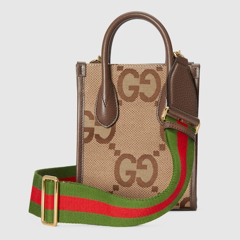 Jumbo GG tote bag in camel and ebony GG Canvas