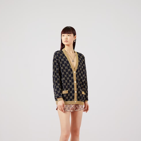 Cardigan en coton et lamé avec motif GG