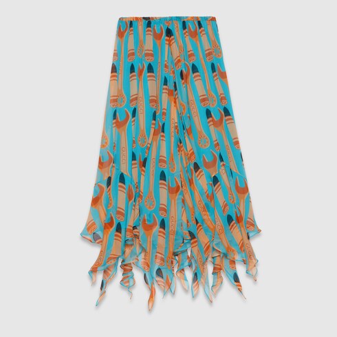 Gucci Lipstick and tool print silk skirt - 738081ZAMWK4374 Gucci Lipstick and tool print silk skirt - 738081ZAMWK4374