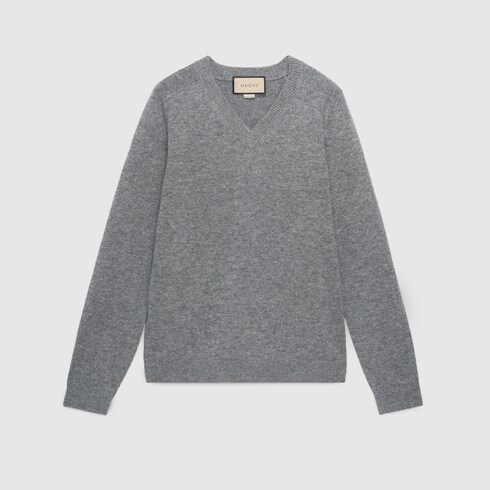 Wool sweater with Gucci label in light grey | GUCCI® MX