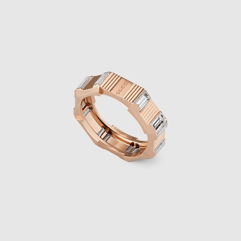 Anello Gucci Link to Love con diamanti taglio baguette in oro rosa