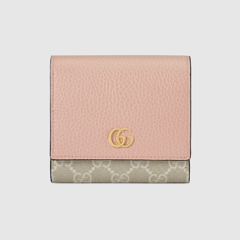 GG Marmont card case wallet in light pink leather and Supreme