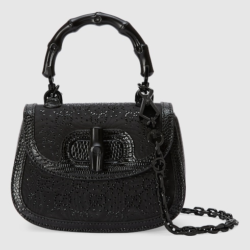 Gucci Bamboo 1947 mini top handle bag in Black Precious Skins