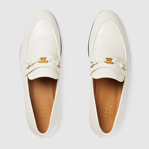 Women s loafer with Horsebit Interlocking G in off white leather GUCCI SG