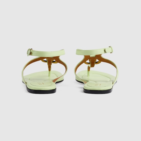 Women's thong sandal with Double G in light green leather | GUCCI® SG
