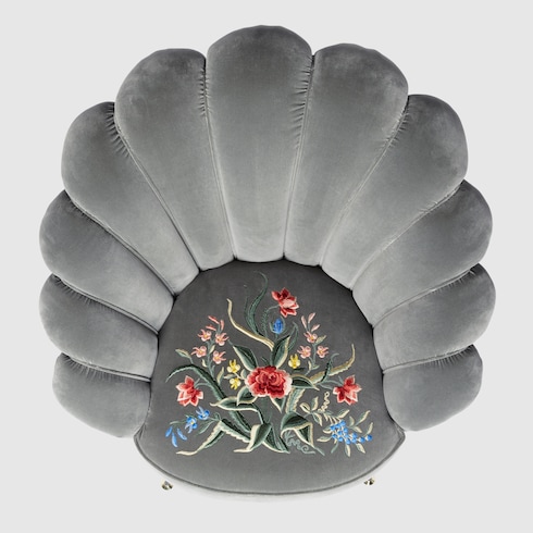 Sessel aus Samt mit Blumen-Stickerei